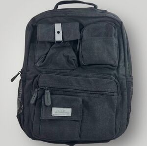 Bella Russo Black Canvas Multi Pocket USB Port 17" Laptop Backpack Carryall